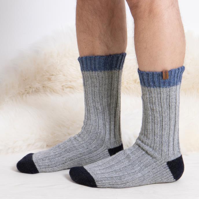 totes toasties® Mens Chunky Twist Wool Blend Boot Socks (Twin Pack) Navy / Grey Extra Image 3